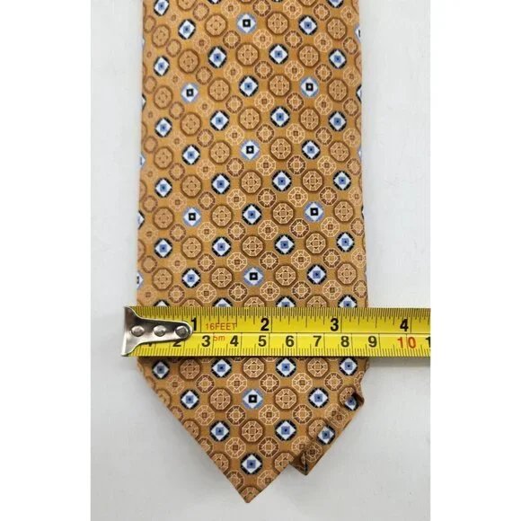 BRIONI Gold Luxury Designer Geometric Print 100% Silk Necktie Made in Italy